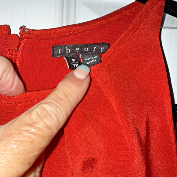 Theory Silk Sleeveless Top Size Petite Red Halter Neck Blouse Designer - Picture 2 of 8